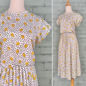 Vintage Polka Dot Midi Dress in Yellow and White